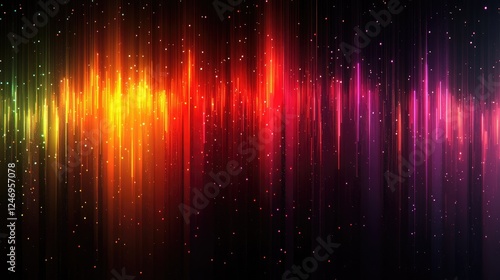 Colorful soundwave graphic with vibrant hues on a dark background.