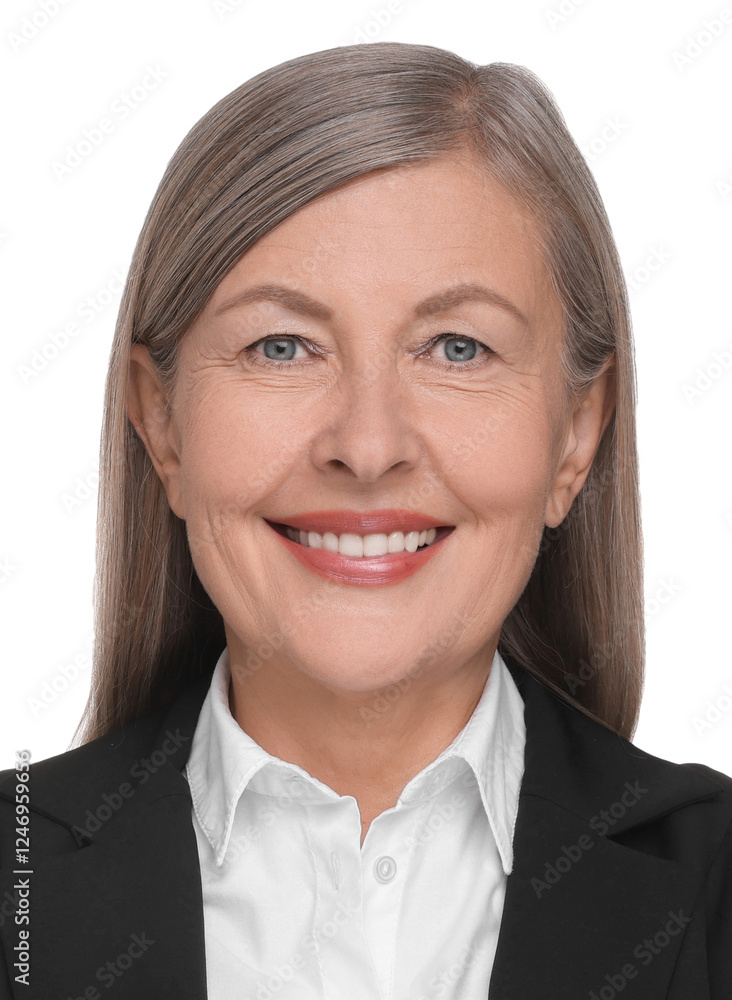 Passport photo. Portrait of woman on white background Passport photo. Portrait of woman on white background