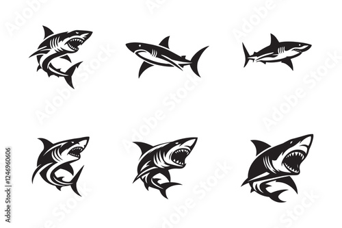 Shark set  silhoutee vector on white background 