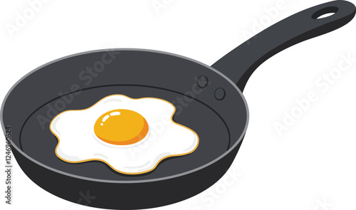 Illustration of a frying pan with boiling egg inside, isolated on white background