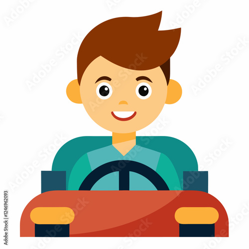 Young cute boy drives a car vector on white background.