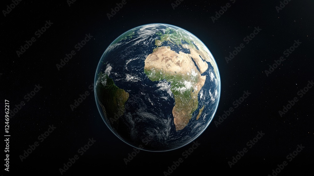 Earth, space view, continents, clouds, background stars, environmental awareness Earth, space view, continents, clouds, background stars, environmental awareness