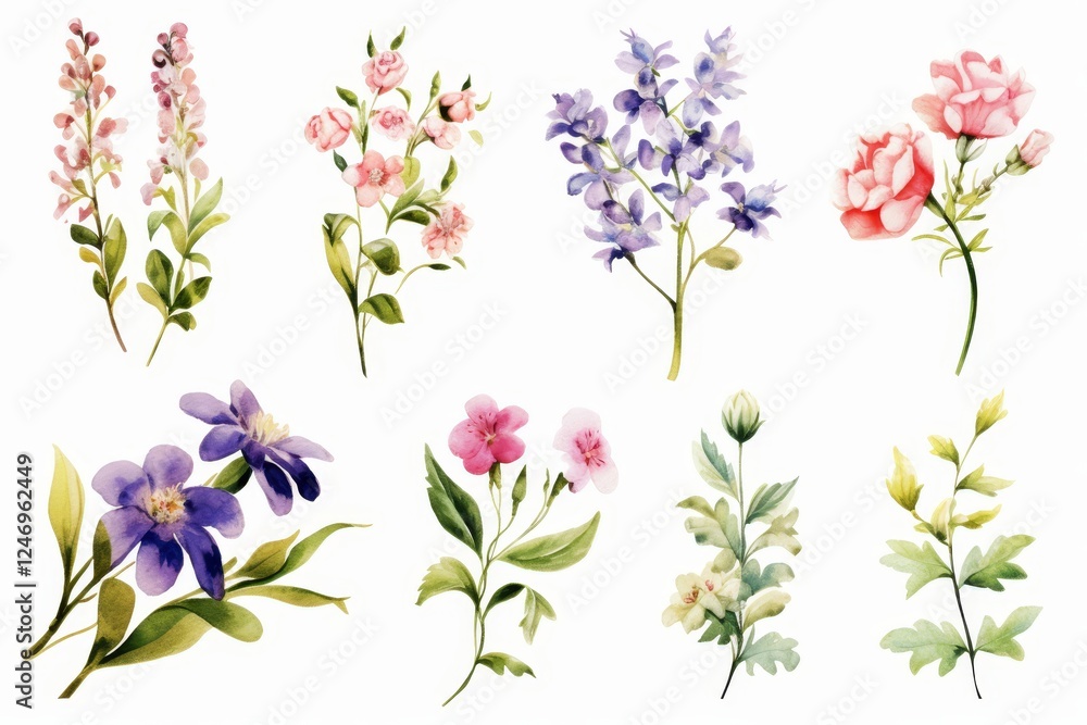 set of colorful icons of spring flowers on white set of colorful icons of spring flowers on white