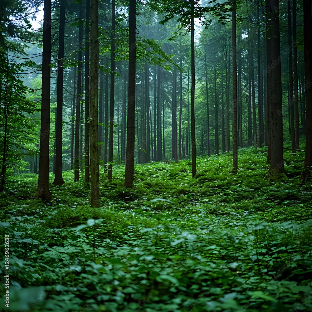 Fototapeta premium Lush Green Forest with Sunlight