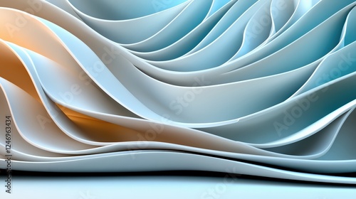 Fototapeta Naklejka Na Ścianę i Meble -  layered curves in soft blue and warm orange hues
