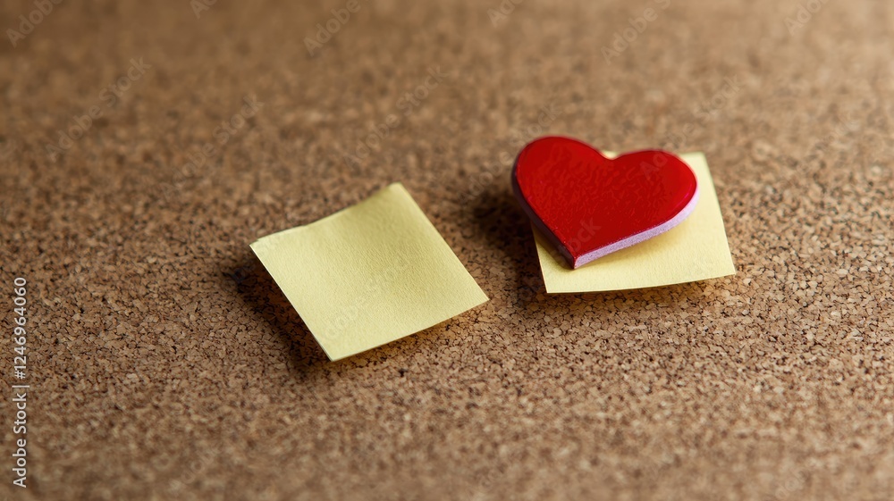 Red heart and sticky notes on cork board Red heart and sticky notes on cork board