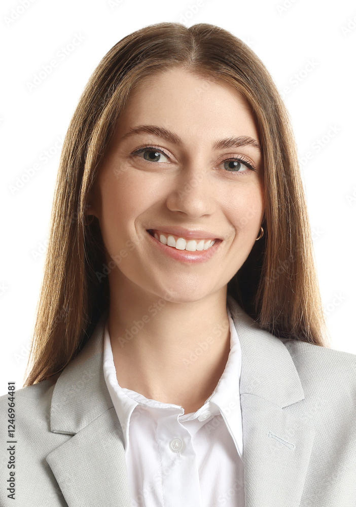 Passport photo. Portrait of woman on white background