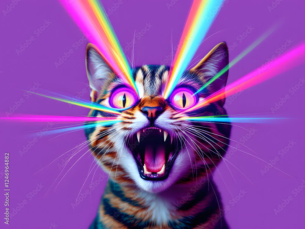 Psychedelic Feline Fury Cat with opened mouth Psychedelic Feline Fury Cat with opened mouth