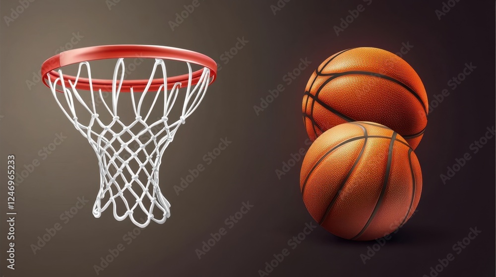 Basketball Hoop and Two Basketballs: A Classic Game Image Basketball Hoop and Two Basketballs: A Classic Game Image
