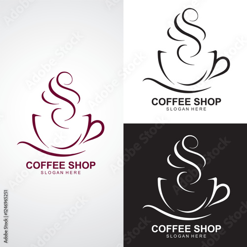 Premium coffee shop logo icon. Latte aroma symbol. Espresso hot drink cup sign. Arabica cappuccino emblem. Vector illustration.