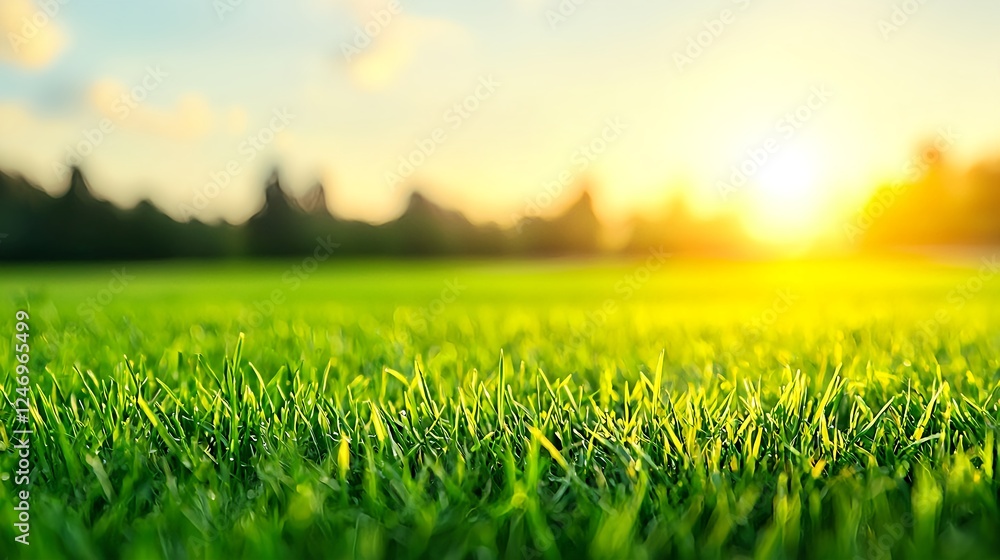 Lush Green Grass Field at Sunset Lush Green Grass Field at Sunset
