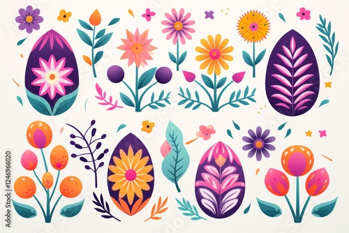 set of colorful icons easter theme on white