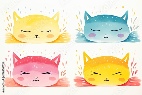 set of colorful cat icons on white