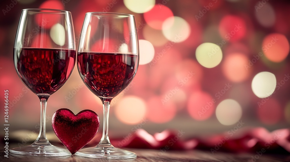 Two Glasses of Red Wine with Heart Decoration for Romantic Evening : Generative AI Two Glasses of Red Wine with Heart Decoration for Romantic Evening : Generative AI
