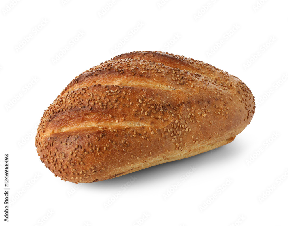 One freshly baked bread with sesame seeds isolated on white One freshly baked bread with sesame seeds isolated on white