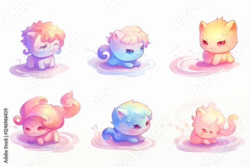 set of colorful cat icons on white