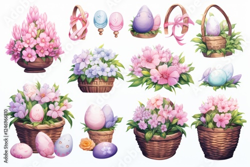 easter basket icons on white