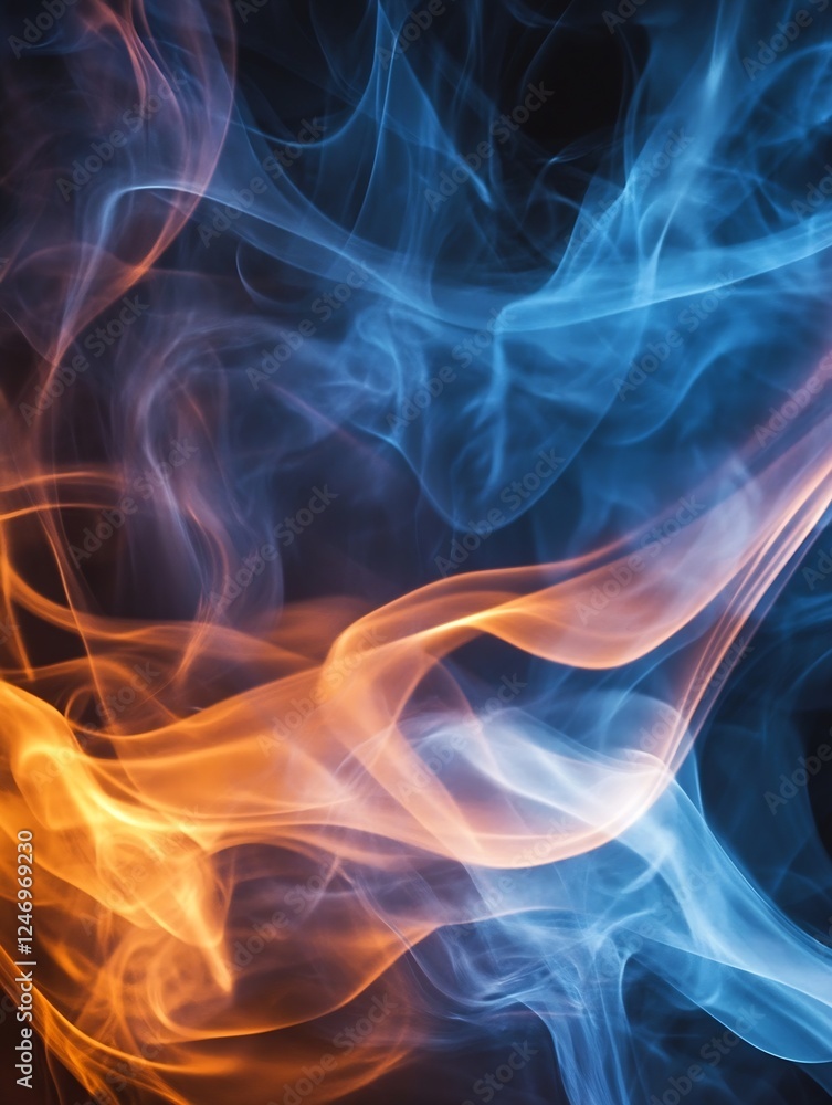 Fototapeta premium Mystical Abstract Smoke Swirls in Orange and Blue with Ethereal Movement : Generative AI