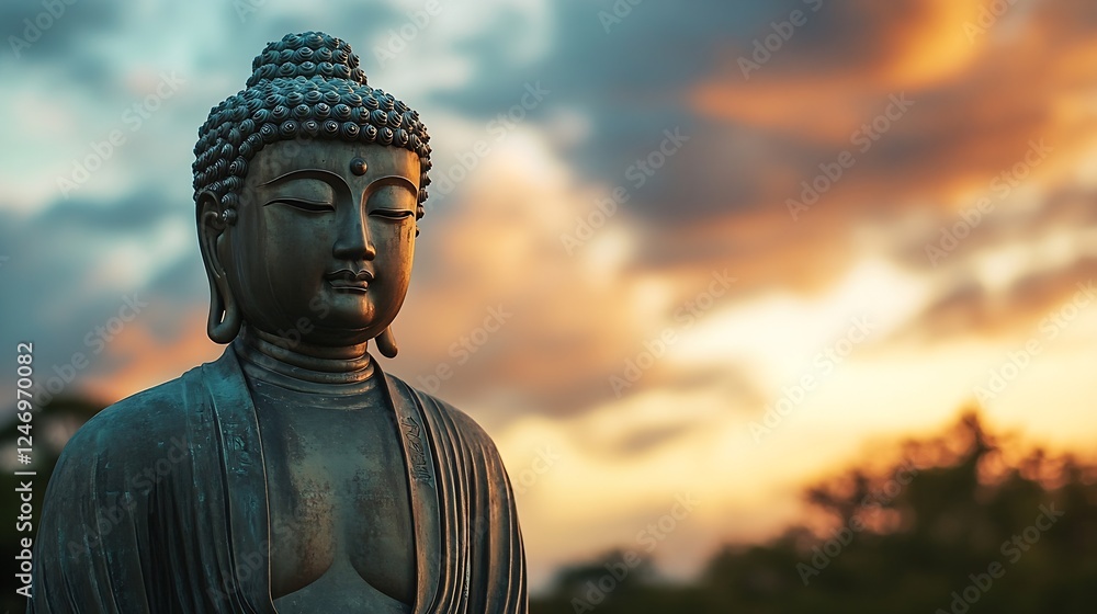 Serene Buddha Statue at Sunset Symbolizing Peace and Tranquility in Nature's Embrace : Generative AI Serene Buddha Statue at Sunset Symbolizing Peace and Tranquility in Nature's Embrace : Generative AI