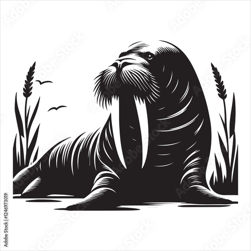 Walrus Silhouettes Walrus sets icon vector on White Background Vector Art