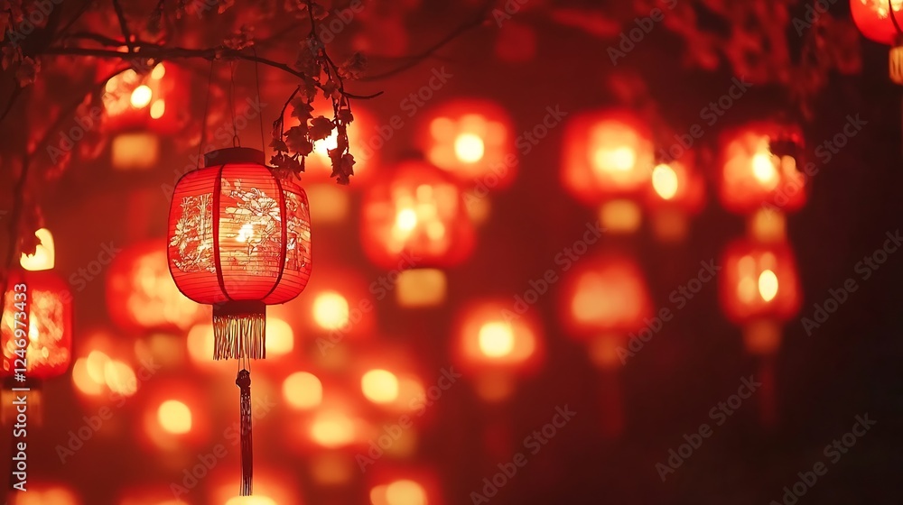 Mesmerizing Red Lantern Illumination in a Festive Nighttime Atmosphere : Generative AI Mesmerizing Red Lantern Illumination in a Festive Nighttime Atmosphere : Generative AI