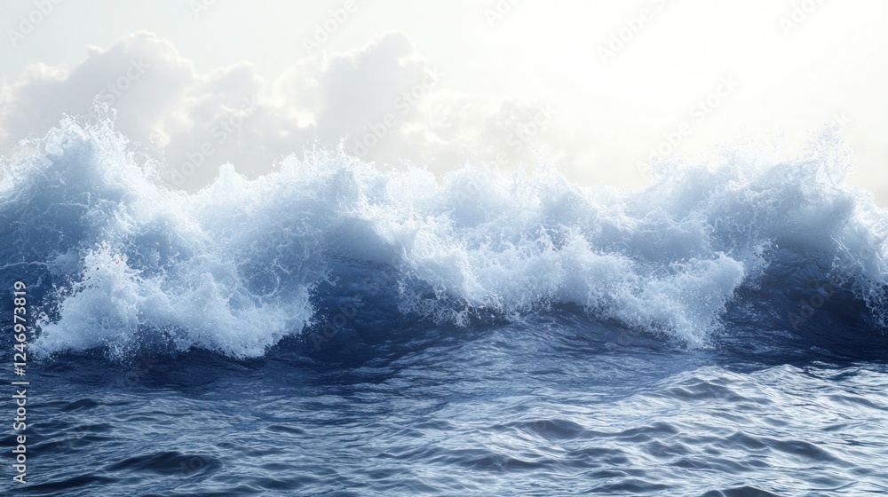 Obraz premium Ocean waves crashing, cloudy sky, sea background, nature