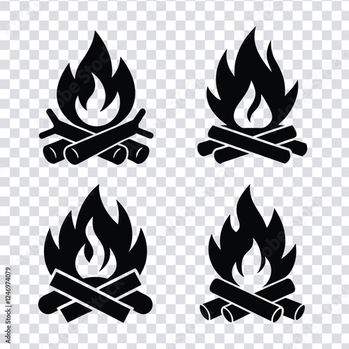 A campfire icon with flames and logs