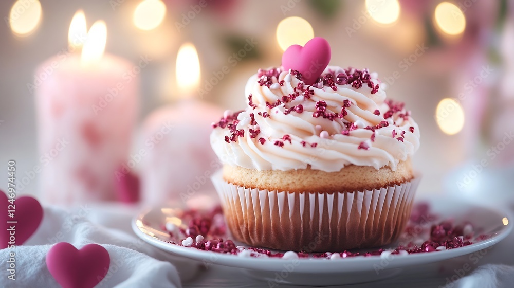 Elegant Valentine's Cupcake with Creamy Frosting and Heart Sprinkles : Generative AI Elegant Valentine's Cupcake with Creamy Frosting and Heart Sprinkles : Generative AI