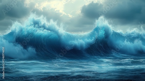 Fototapeta Naklejka Na Ścianę i Meble -  Ocean waves crashing, stormy sky, power, nature