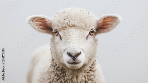 Close-up portrait of a sheep, calm and serene.  Possible use Stock photo for animal themes photo