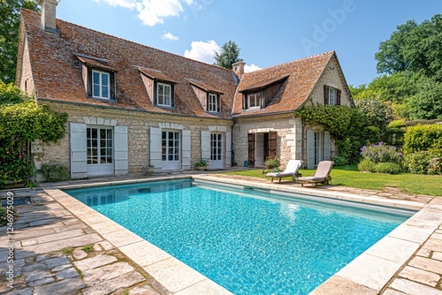 Wallpaper Mural French country house with a swimming pool and garden on a bright sunny day Torontodigital.ca
