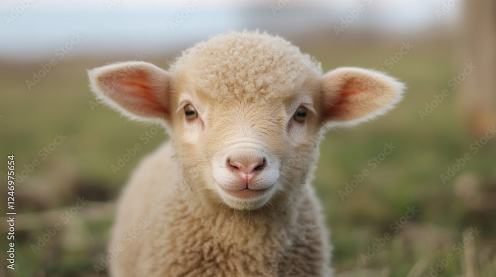 Cute lamb in field; peaceful; farm; ideal for children's book; postcard Cute lamb in field; peaceful; farm; ideal for children's book; postcard