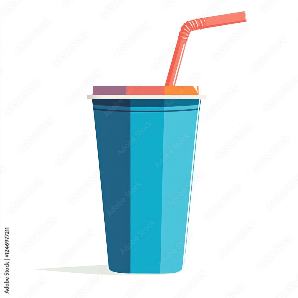 Colorful Styrofoam Drink Cup with Straw on White Background Colorful Styrofoam Drink Cup with Straw on White Background