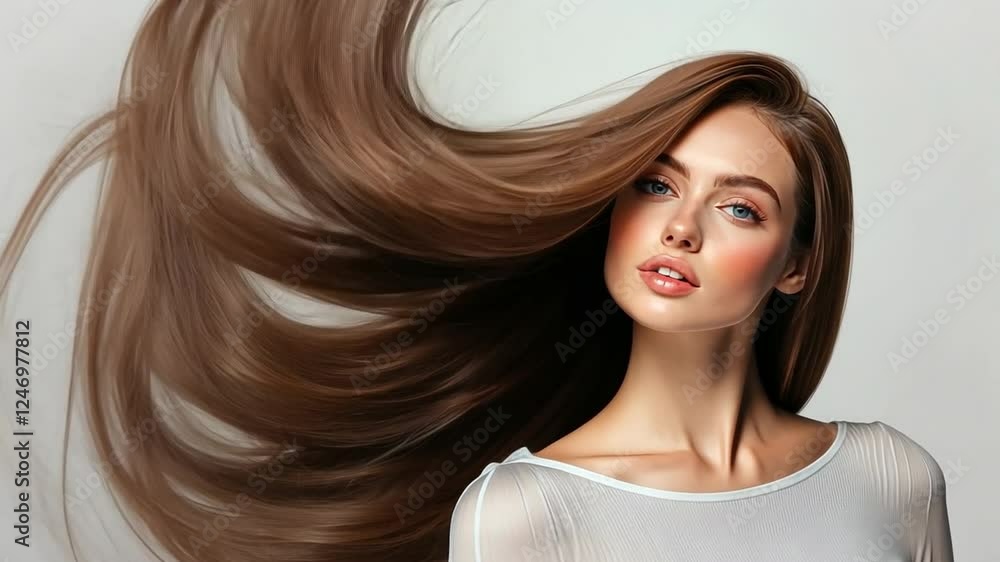 Long and Flowing Hair: A model with long, flowing, auburn hair cascading down her back, a stunning example of healthy, vibrant hair. Long and Flowing Hair: A model with long, flowing, auburn hair cascading down her back, a stunning example of healthy, vibrant hair.