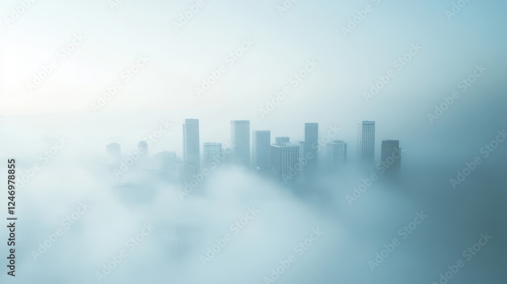 Fototapeta premium Misty City Skyline: A tranquil urban view