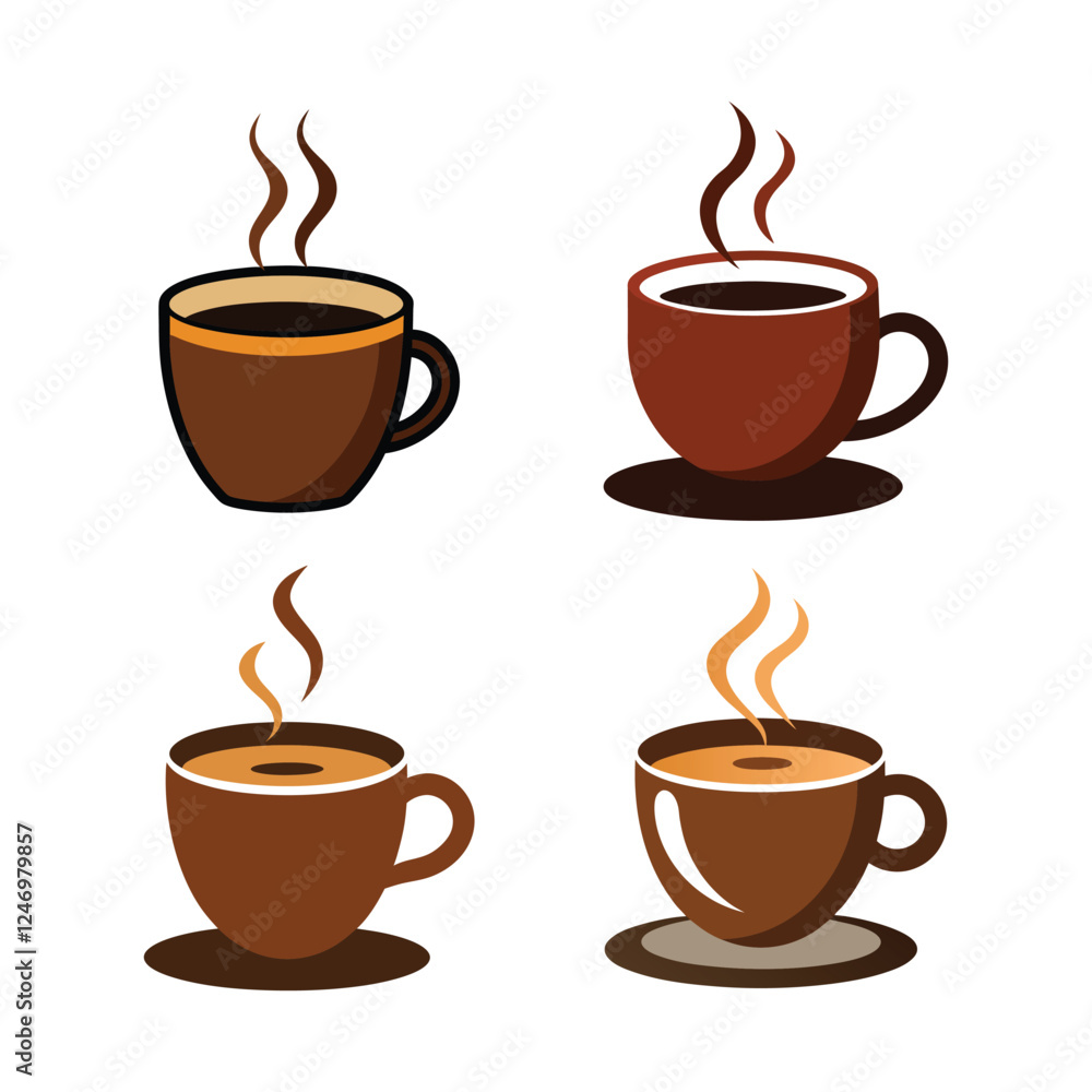 Obraz premium A set of coffee cap with stim colorful vector illustration