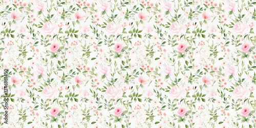 Seamless watercolor floral pattern - green leaves and branches composition on background, perfect for wrappers, wallpapers, postcards, greeting cards, wedding invitations, romantic events