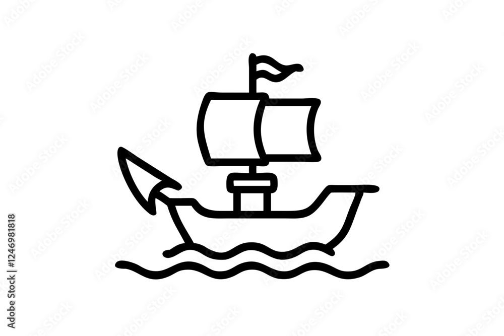 Silhouette Icon of a Pirate Ship on White Background Silhouette Icon of a Pirate Ship on White Background