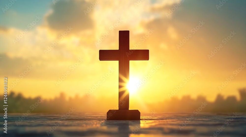 Silhouette of a Cross at Sunset Symbolizing Peace and Hope Against a Vibrant Sky : Generative AI Silhouette of a Cross at Sunset Symbolizing Peace and Hope Against a Vibrant Sky : Generative AI