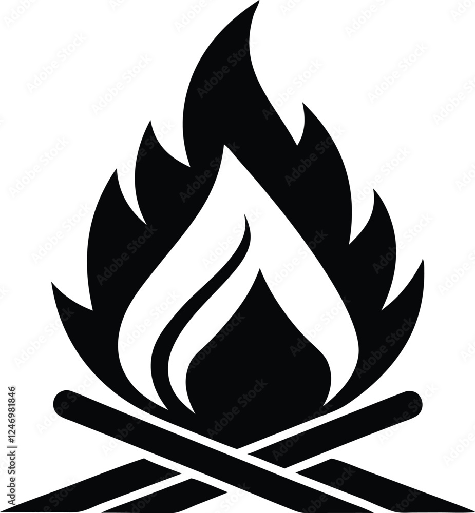 Campfire icon, bonfire vector silhouette, Campfire vector illustration, fire vector  