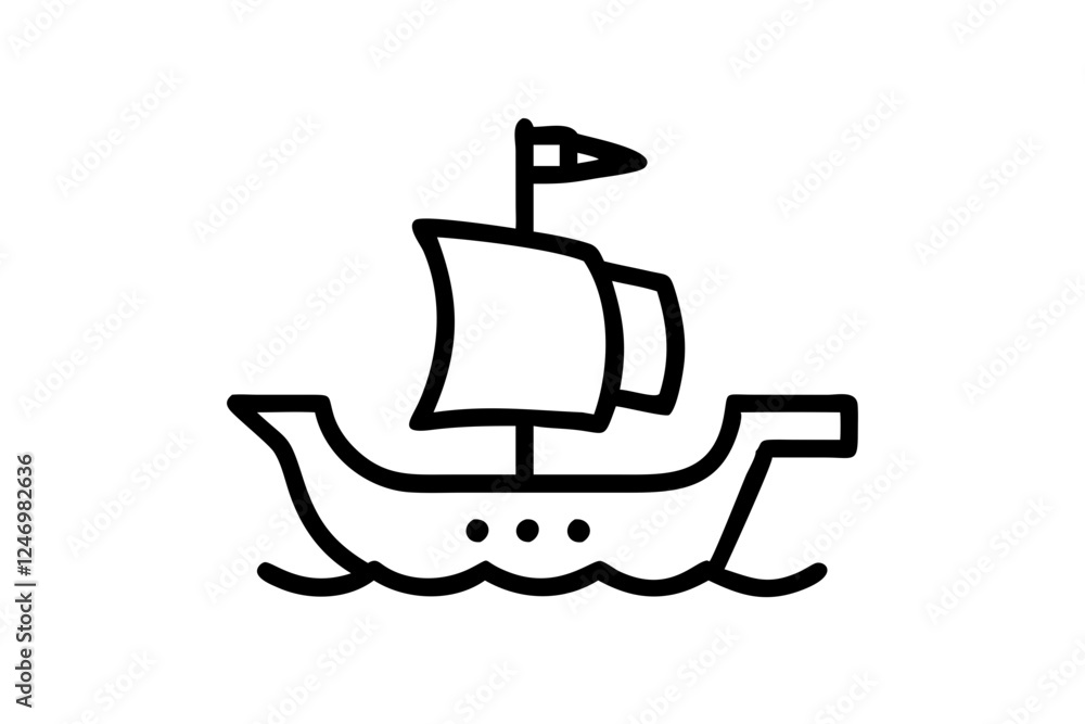Silhouette Icon of a Pirate Ship on White Background Silhouette Icon of a Pirate Ship on White Background