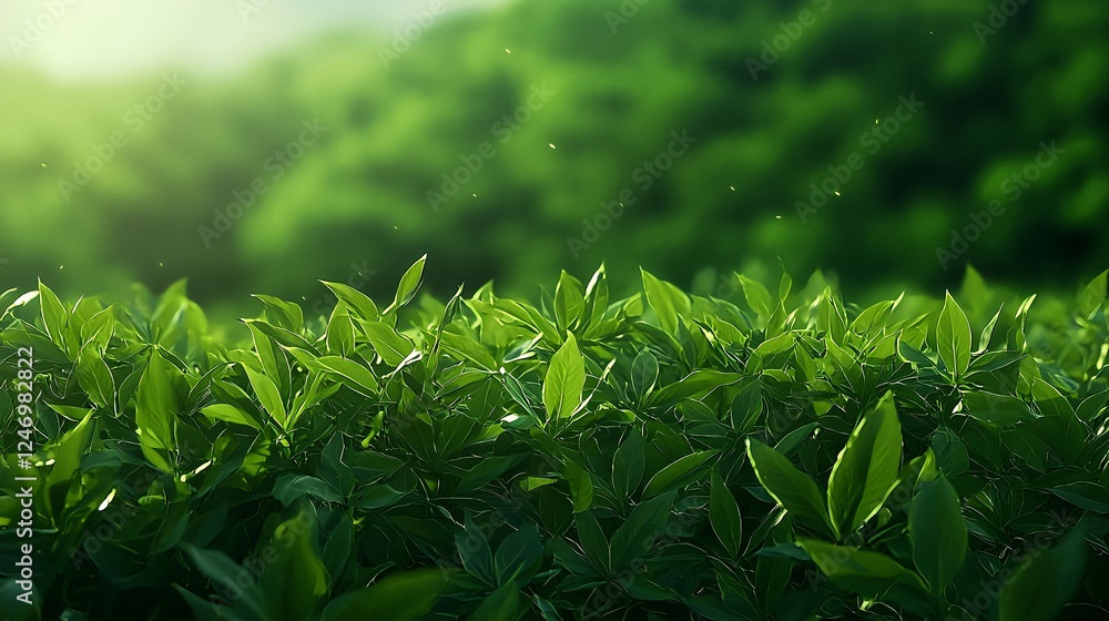 Naklejka premium Lush Green Tea Plantation in Sunlight