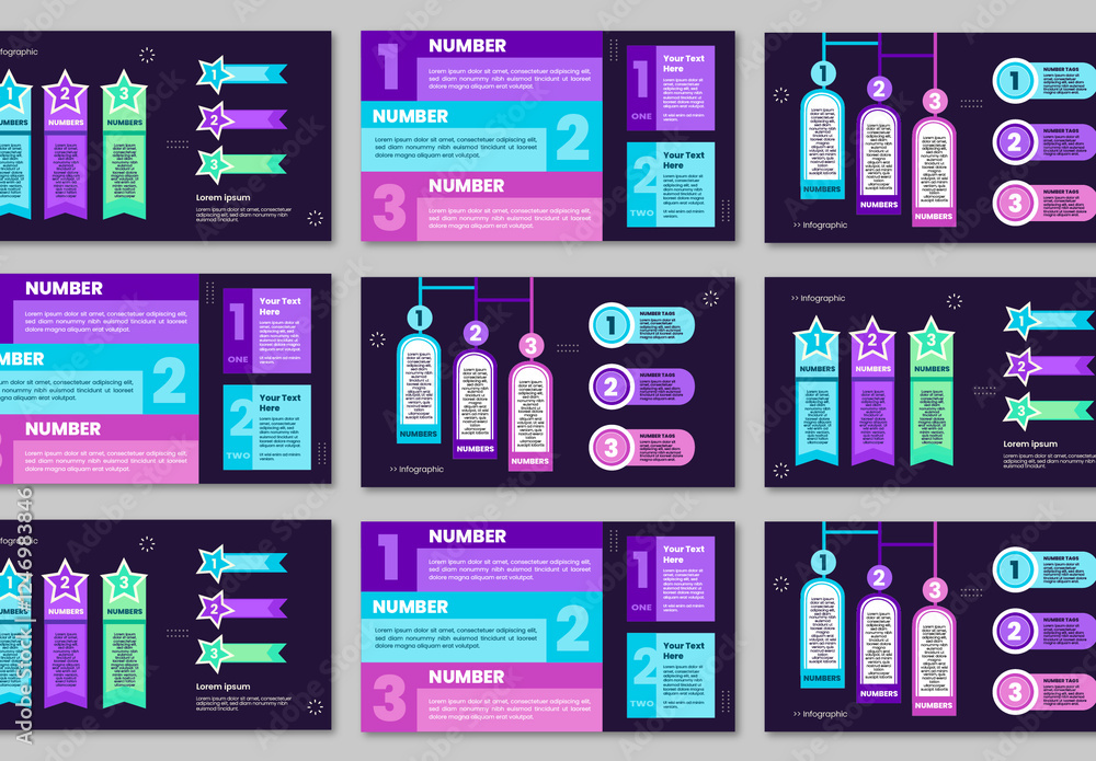 Modern Gradient Numbered Infographic Presentation Template Set Stock ...