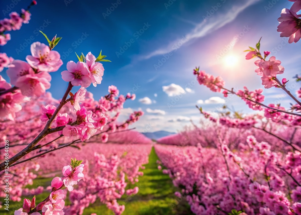 Spring Blossom Landscape: Pink Cherry Blossoms in Full Bloom Spring Blossom Landscape: Pink Cherry Blossoms in Full Bloom