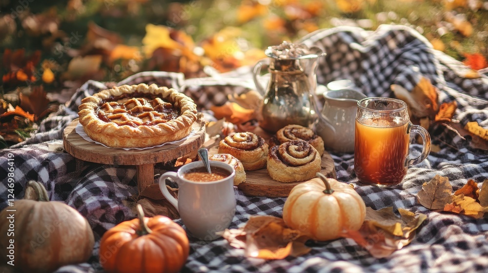 Cozy Autumn Picnic with Pumpkin Pie and Cinnamon Treats Cozy Autumn Picnic with Pumpkin Pie and Cinnamon Treats