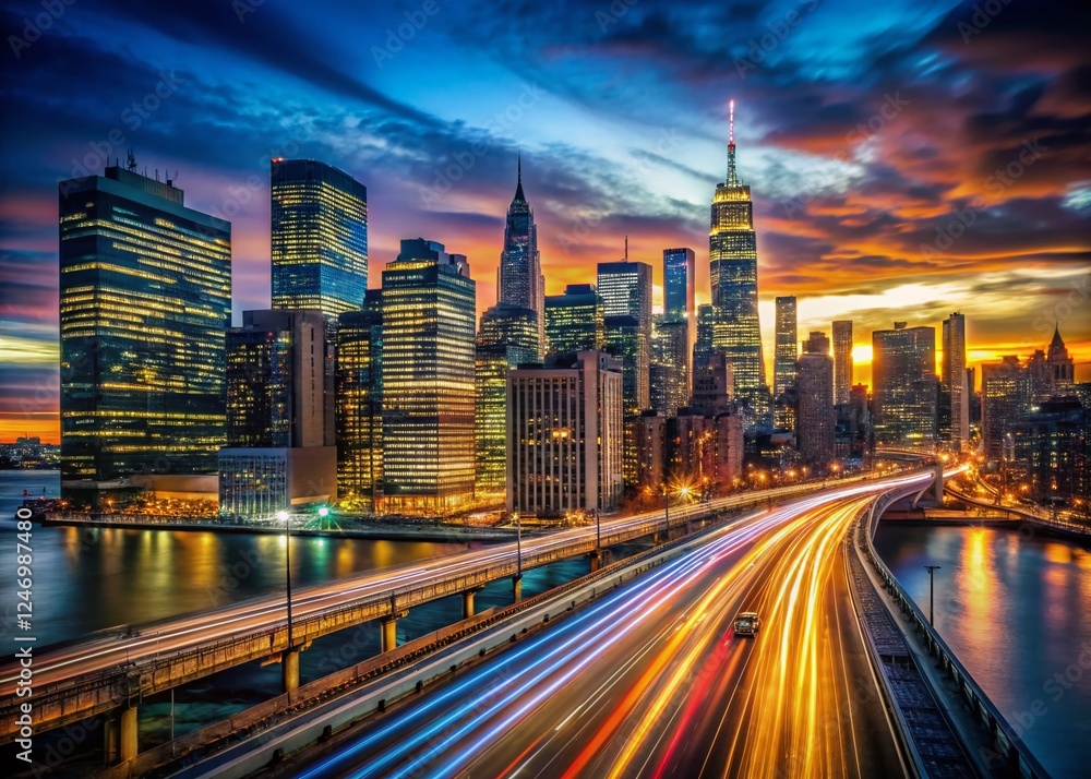 Obraz premium Stunning Long Exposure Night Photography of New York City Skyline