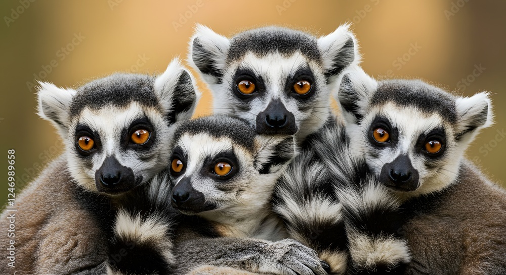 Obraz premium A Cuddle of Ring-tailed Lemurs: Family Bonding in the Animal Kingdom