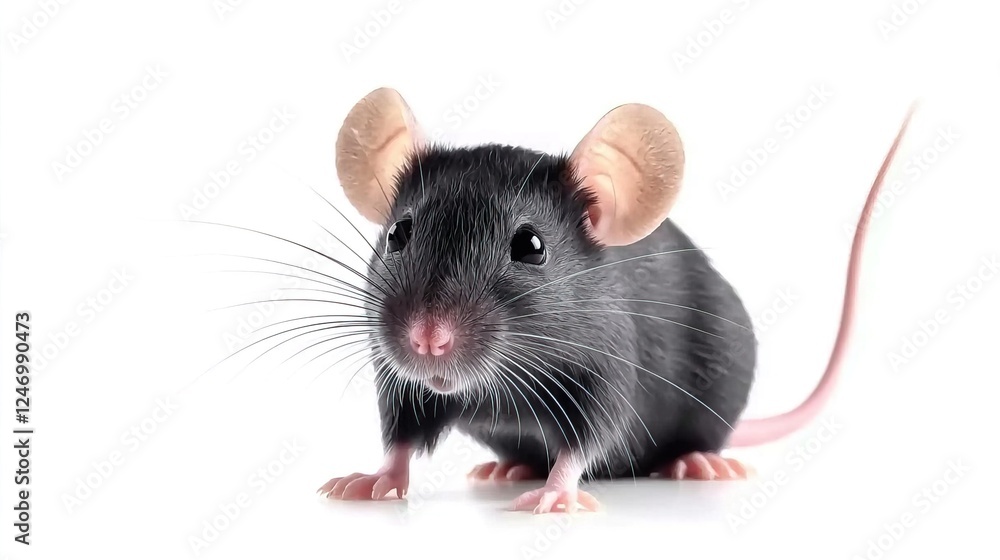 Hyper-realistic Photograph of a Black Mouse on White Background Hyper-realistic Photograph of a Black Mouse on White Background