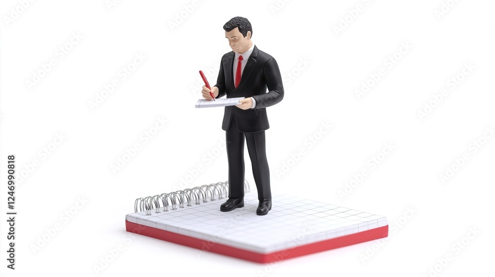 Realistic Figurine of a Man Writing on a Notepad for Stock Use Realistic Figurine of a Man Writing on a Notepad for Stock Use