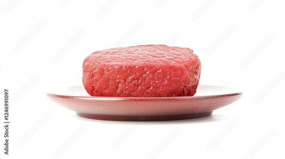 Realistic Plastic Figurine of a Red Steak on White Plate Realistic Plastic Figurine of a Red Steak on White Plate